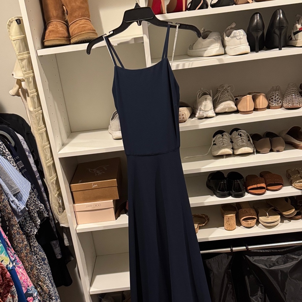 Elegant Navy Blue Spaghetti Strap Bridesmaid Dress